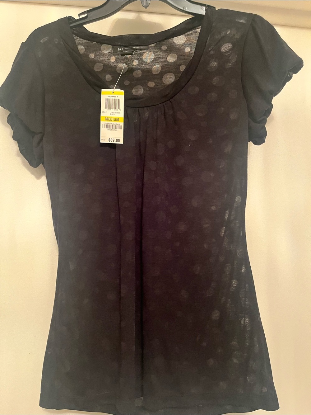 INC International Concepts Black Short-Sleeve Polka Dot Top - NWT size M